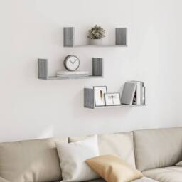 Berkfield Home Wall Shelves 3 pcs Grey Sonoma 58x18x18 cm Engineered Wood - Size: 58 x 18 x 18 cm - thumbnail 3