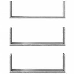 Berkfield Home Wall Shelves 3 pcs Grey Sonoma 58x18x18 cm Engineered Wood - Size: 58 x 18 x 18 cm - thumbnail 4