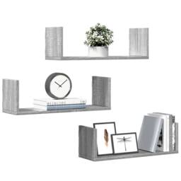 Berkfield Home Wall Shelves 3 pcs Grey Sonoma 58x18x18 cm Engineered Wood - Size: 58 x 18 x 18 cm - thumbnail 1
