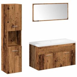 Berkfield Home 5 Piece Bathroom Furniture Set Old Wood Engineered Wood in Brown - thumbnail 2