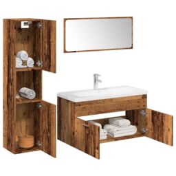 Berkfield Home 5 Piece Bathroom Furniture Set Old Wood Engineered Wood in Brown - thumbnail 1