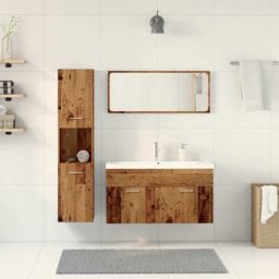 Berkfield Home 5 Piece Bathroom Furniture Set Old Wood Engineered Wood in Brown - thumbnail 3