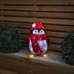Samuel Alexander 30cm Light up Acrylic Christmas Penguin with Scarf & 30 White LEDs - thumbnail 6