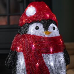 Samuel Alexander 30cm Light up Acrylic Christmas Penguin with Scarf & 30 White LEDs - thumbnail 4