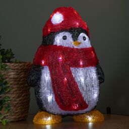 Samuel Alexander 30cm Light up Acrylic Christmas Penguin with Scarf & 30 White LEDs - thumbnail 2