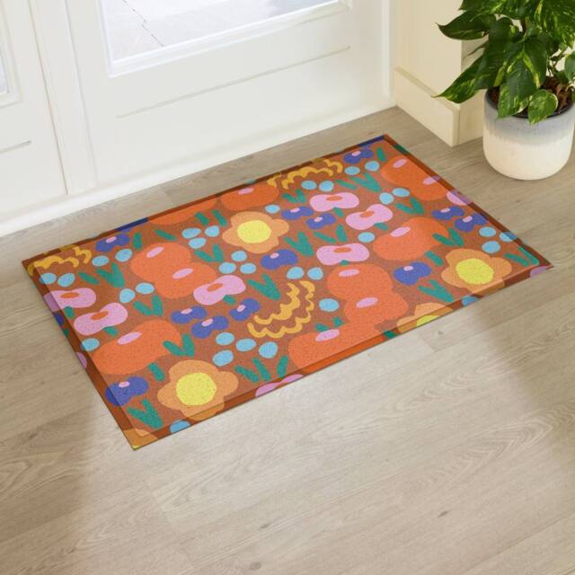 Artsy Mats Elizabeth Olwen Red Floral Indoor/Outdoor Doormat (90x60cm) in Brown - Size: 60 x 90 cm - image 1