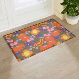 Artsy Mats Elizabeth Olwen Red Floral Indoor/Outdoor Doormat (90x60cm) in Brown - Size: 60 x 90 cm