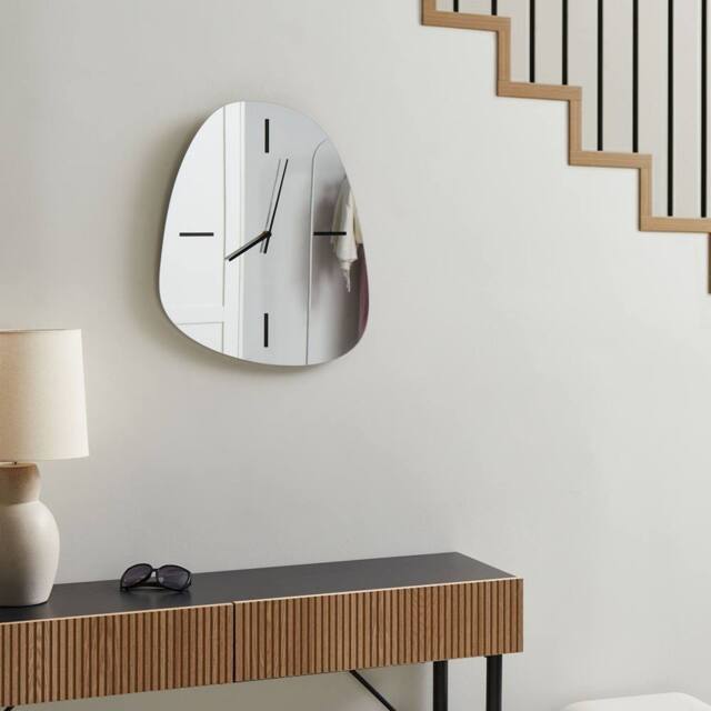 Wyld and Coco Mirrored Wall Clock Silver Black Glass 54 x 45 cm - image 1