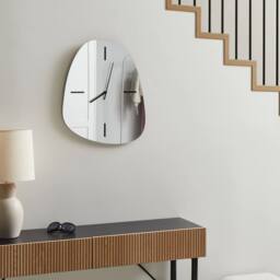 Wyld and Coco Mirrored Wall Clock Silver Black Glass 54 x 45 cm
