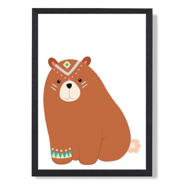 ARTZE Crouching Bear Tribal Animal Framed Print SIZE: A4 with Black Frame in Brown - image 1