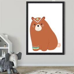 ARTZE Crouching Bear Tribal Animal Framed Print SIZE: A4 with Black Frame in Brown - thumbnail 2