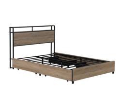 Harmin Double Bed Frame with LED Lighting, Charging Ports & Storage in Natural - thumbnail 3