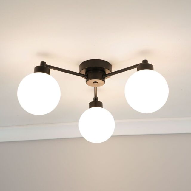 ValueLights Jonah 3 Arm Globe Ball Shade Flush Ceiling Light in Black - image 1