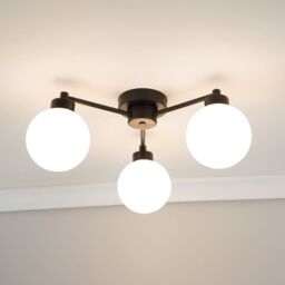 ValueLights Jonah 3 Arm Globe Ball Shade Flush Ceiling Light in Black - thumbnail 1