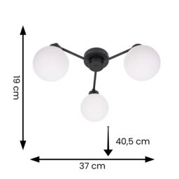 ValueLights Jonah 3 Arm Globe Ball Shade Flush Ceiling Light in Black - thumbnail 6