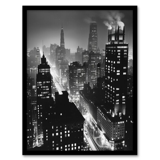 "Artery8 Gotham City Black White Cityscape Concept Art Framed Art Print - Size: W12"" x H16""" - image 1