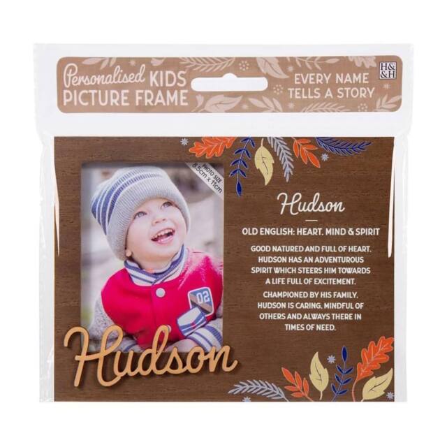 History & Heraldry Personalised Kids Wooden Picture Frame - Hudson in Brown