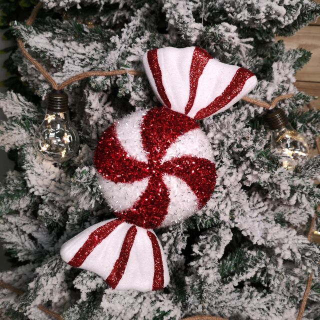 Samuel Alexander 28cm Red & White Glitter Candy Stripe Sweet Hanging Christmas Decoration - image 1