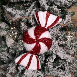 Samuel Alexander 28cm Red & White Glitter Candy Stripe Sweet Hanging Christmas Decoration - thumbnail 1