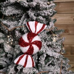 Samuel Alexander 28cm Red & White Glitter Candy Stripe Sweet Hanging Christmas Decoration - thumbnail 2