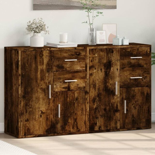 Berkfield Home Sideboards 2 pcs Smoked Oak 60x31x70 cm Engineered Wood in Brown - Size: 60 x 31 x 70 cm - image 1