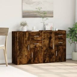 Berkfield Home Sideboards 2 pcs Smoked Oak 60x31x70 cm Engineered Wood in Brown - Size: 60 x 31 x 70 cm - thumbnail 3