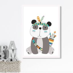 ARTZE Panda Tribal Animal Framed Print SIZE: A4 with White Frame in Grey - thumbnail 2