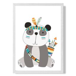 ARTZE Panda Tribal Animal Framed Print SIZE: A4 with White Frame in Grey - thumbnail 1