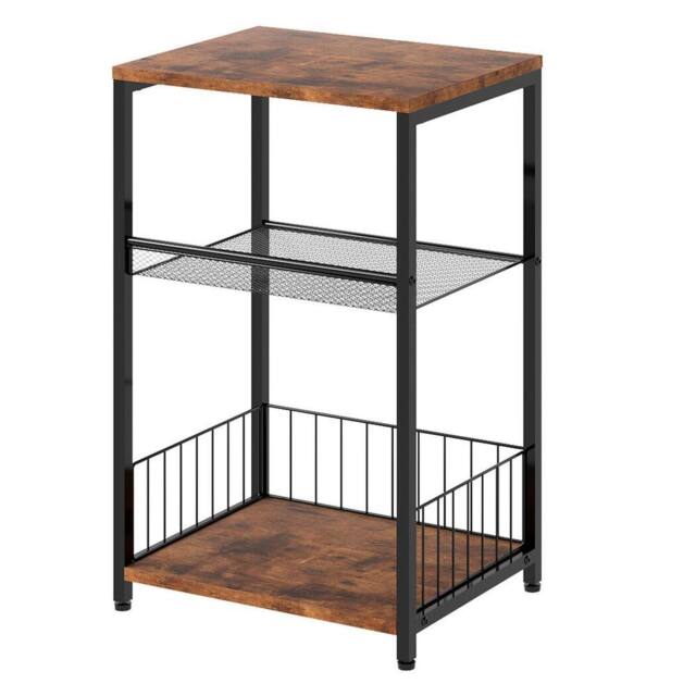 Levede Side Table Bedside End Table 3 Tier Metal Wood Storage Vintage Brown - image 1