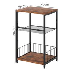 Levede Side Table Bedside End Table 3 Tier Metal Wood Storage Vintage Brown - thumbnail 4