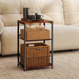 Levede Side Table Bedside End Table 3 Tier Metal Wood Storage Vintage Brown - thumbnail 3