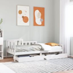 Berkfield Home Daybed with Drawers without Mattress White 90x200 cm Solid Wood - thumbnail 1