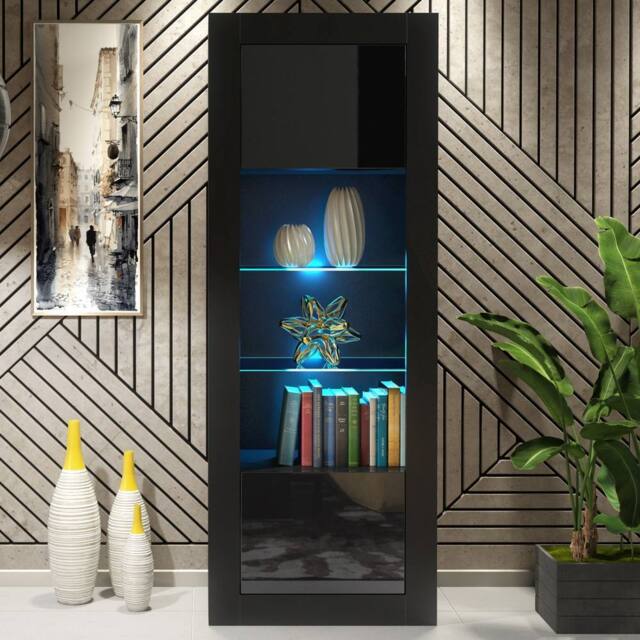 Creative Furniture Illume Display Cabinet 170cm - Black with Gloss Doors & LED Lights - image 1