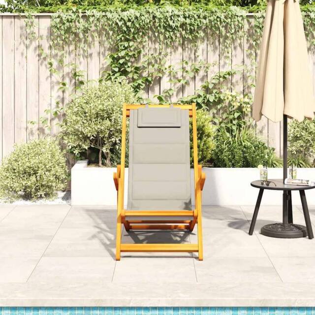 Berkfield Home Beautiful Folding Beach Chair with Armrests Taupe Acacia Wood & T - image 1
