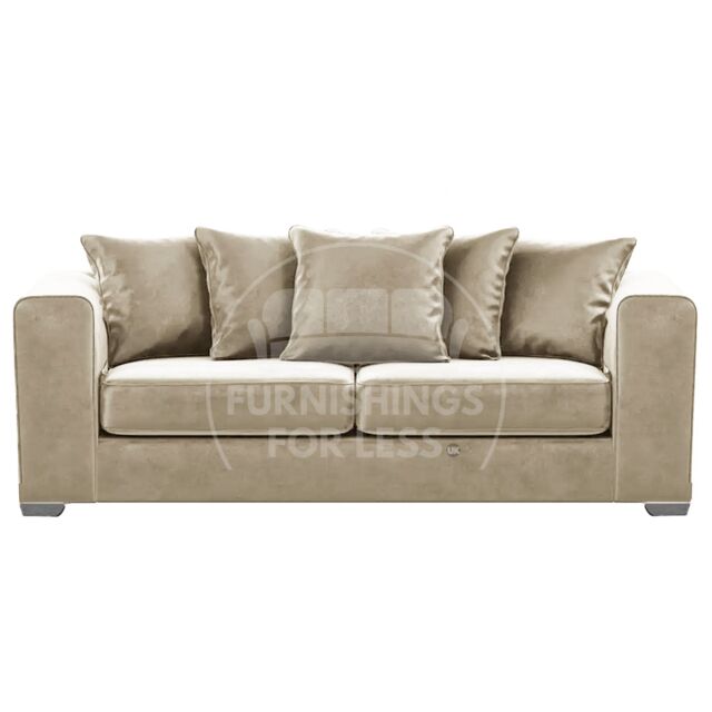 Furnishings For Less UK Ella Boxed Arm Plush Velvet Fabric 3 Seater sofa Black in Beige