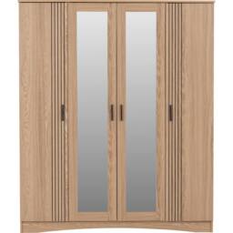 Seconique Tessa 4 Door Mirrored Wardrobe-Natural Oak Effect in Light Oak - thumbnail 3
