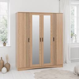 Seconique Tessa 4 Door Mirrored Wardrobe-Natural Oak Effect in Light Oak - thumbnail 1