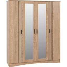 Seconique Tessa 4 Door Mirrored Wardrobe-Natural Oak Effect in Light Oak - thumbnail 2