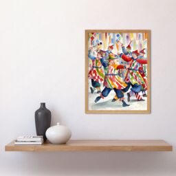 "Artery8 Wall Art Print Morris Dancers Dancing Folk Art Watercolour Painting Art Framed in Light Oak - Size: W12"" x H16""" - thumbnail 2