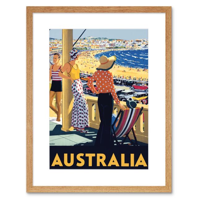 "Artery8 Wall Art Print Australia Travel Bondi Beach Sea Sun Artwork Framed 9X7 Inch in Beige - Size: W7"" x H9""" - image 1