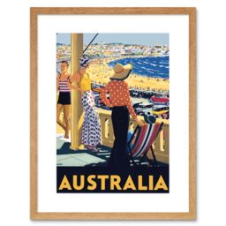 "Artery8 Wall Art Print Australia Travel Bondi Beach Sea Sun Artwork Framed 9X7 Inch in Beige - Size: W7"" x H9""" - thumbnail 1