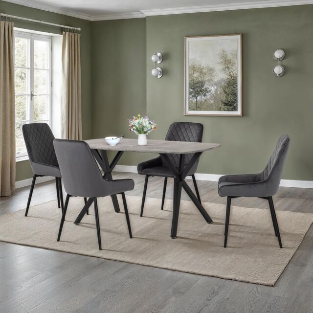 Seconique Athens Rectangular Concrete Effect Dining Set with Avery Chairs in Grey - image 1
