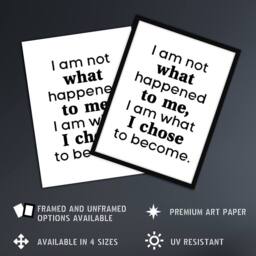 Artery8 I Am Not What Happened To Me Bold Inspirational Framed Wall Art Print in White - Size: A4 - thumbnail 2