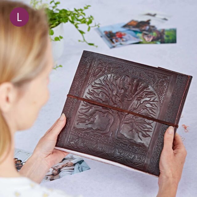 Paper High Leather Tree of Life Embossed Photo Album in Brown - Size: Large - image 1