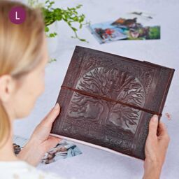Paper High Leather Tree of Life Embossed Photo Album in Brown - Size: Large