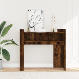 Berkfield Home Console Table Smoked Oak 100x35x90 cm Engineered Wood in Brown - Size: 100 x 35 x 90 cm - thumbnail 3