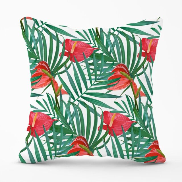 Warren Reed - Designer Tropical Flowers & Palm Leaves Outdoor Cushion in Green - Size: 45 cm x 45 cm - image 1