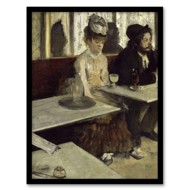 Artery8 In a Cafe Absinthe Drinkers Edgar Degas Vintage Framed Wall Art Print in Grey - Size: A4 - image 1