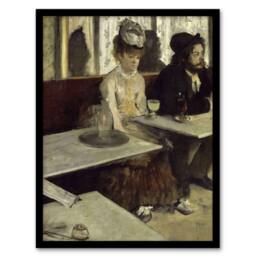 Artery8 In a Cafe Absinthe Drinkers Edgar Degas Vintage Framed Wall Art Print in Grey - Size: A4 - thumbnail 1