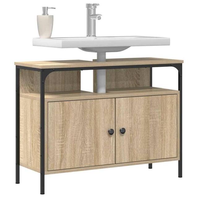 Berkfield Home Elegant Bathroom Sink Cabinet Sonoma Oak 80x30x60 cm Engineered Wood in Light Tan - Size: 80 x 30 x 60 cm - image 1